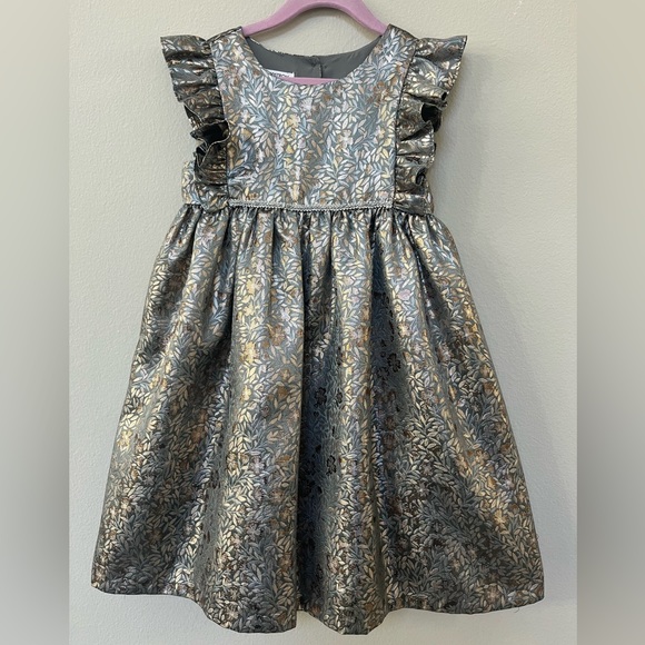 Nordstrom Other - LIKE NEW! Nordstrom Gray Gold Foil Leaf Dress‎ Ruffle Flutter Sleeve Sz 7